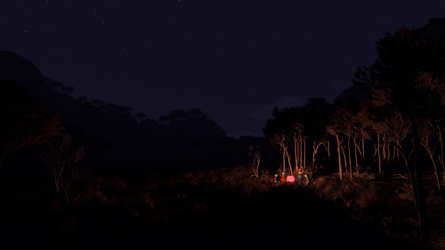 Big Walk characters gathered in a dark forest